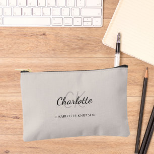 Monogramm-Initialen für Beige-Namen Zubehörtasche
