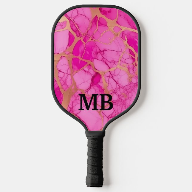 Monogramm-Initialen für rosa Gold-Alkohol-Tintenfa Pickleball Schläger (Rückseite)