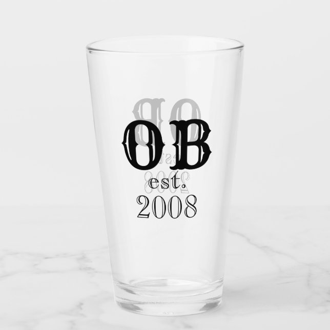 Monogramm Initialen Geburtstagsglas Glas (Vorderseite)