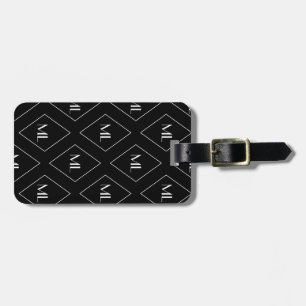 Monogramm-Initialen geometrisches Muster Schwarz Gepäckanhänger