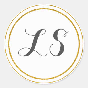 Monogramm-Initialen   Gold- und Weißkreisgrenzen Runder Aufkleber