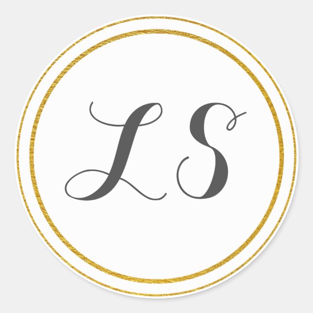 Monogramm-Initialen | Gold- und Weißkreisgrenzen Runder Aufkleber (Vorderseite)
