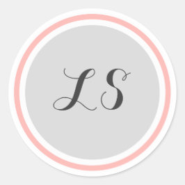 Monogramm-Initialen | Grau-weiß-rosa-Circle Border Runder Aufkleber