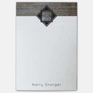 Monogramm-Initialen männlich für rustikales Holz Post-it Klebezettel