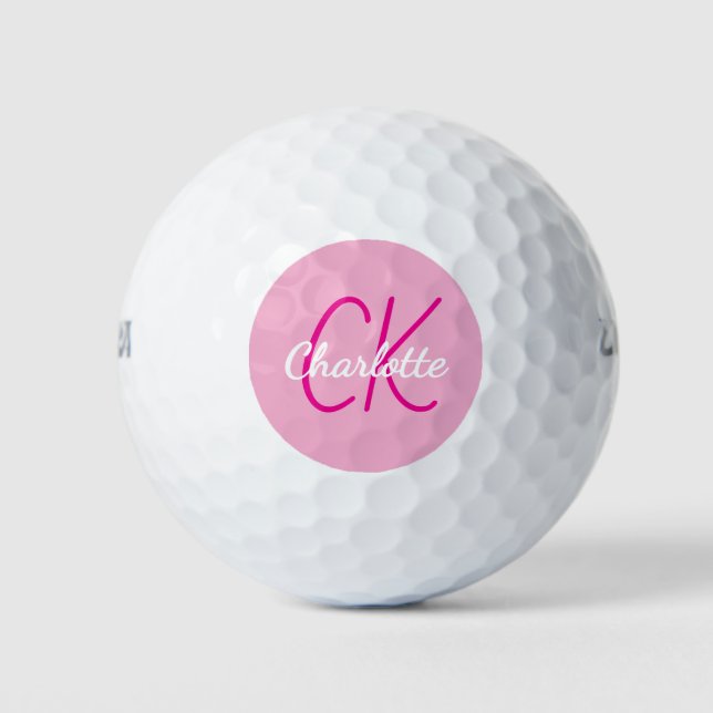 Monogramm-Initialen mit rosa Namen Golfball (Vorderseite)
