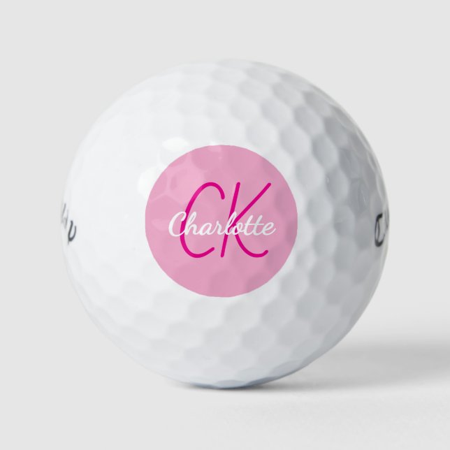 Monogramm-Initialen mit rosa Namen Golfball (Vorderseite)