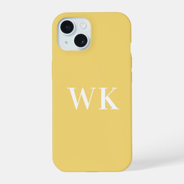 Monogramm Initialen Modern Minimal Gelb iPhone 15 Hülle (Rückseite)