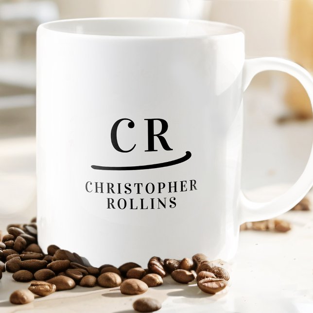 Monogramm-Initialen Moderner Minimaler Name Schwar Kaffeetasse (Von Creator hochgeladen)