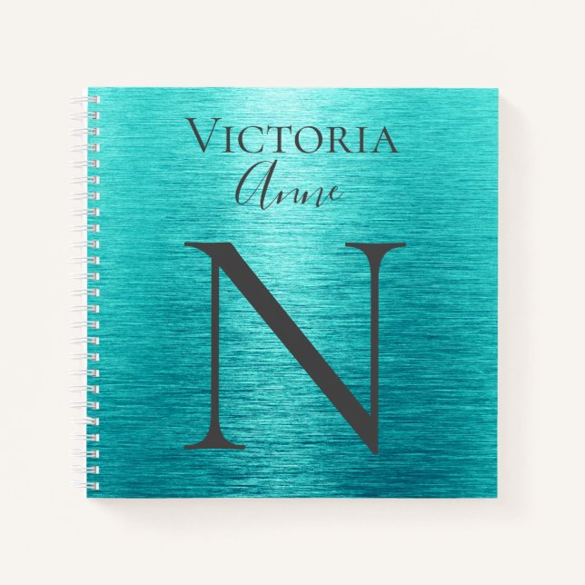 Monogramm Initialen Name Angepasstes Türkis Notizbuch (Vorderseite)