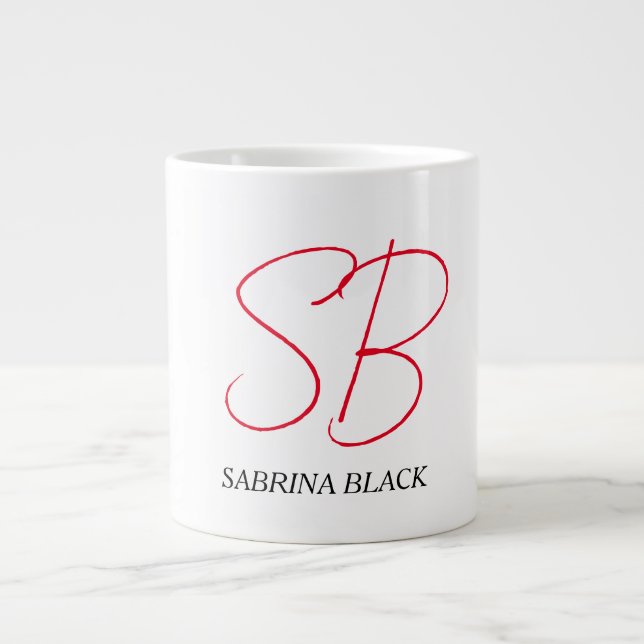 Monogramm Initialen Name Schlicht Moderne Minimali Jumbo-Tasse (Vorderseite)