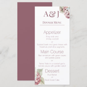 Monogramm-Initialen Pink-weiße Hydrangea-Blume Menükarte