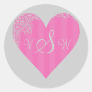 Monogramm/Initialen - rosa u. graues Runder Aufkleber