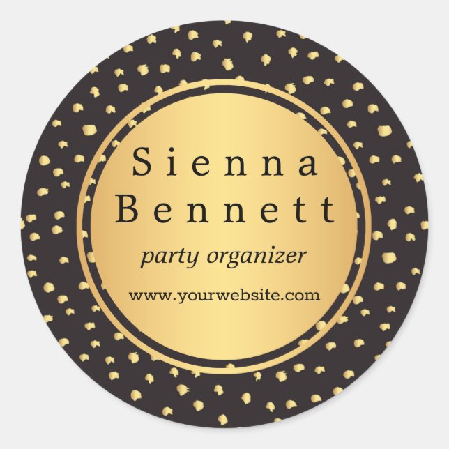 Monogramm, Initialen schwarz und Goldpolka-Punkte Runder Aufkleber (Vorderseite)