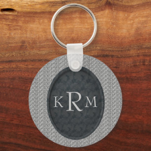 Monogramm Initialen Schwarzes Florales Personalisi Schlüsselanhänger