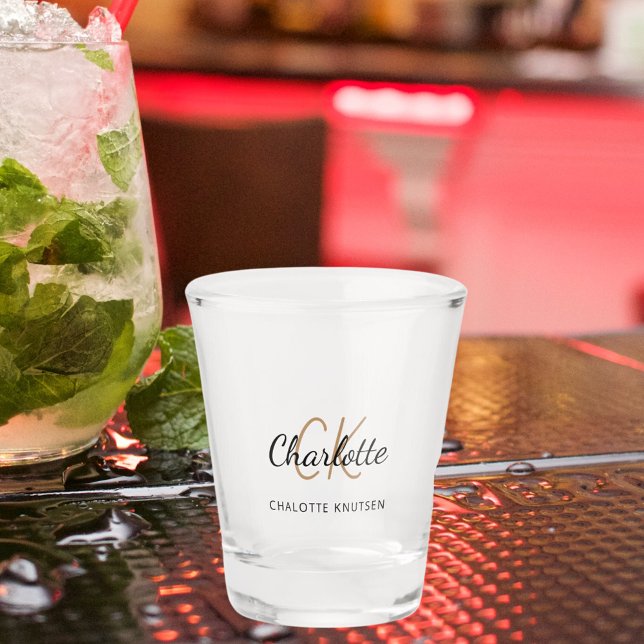 Monogramm Initialen Skript schwarzes Gold Schnapsglas (Von Creator hochgeladen)