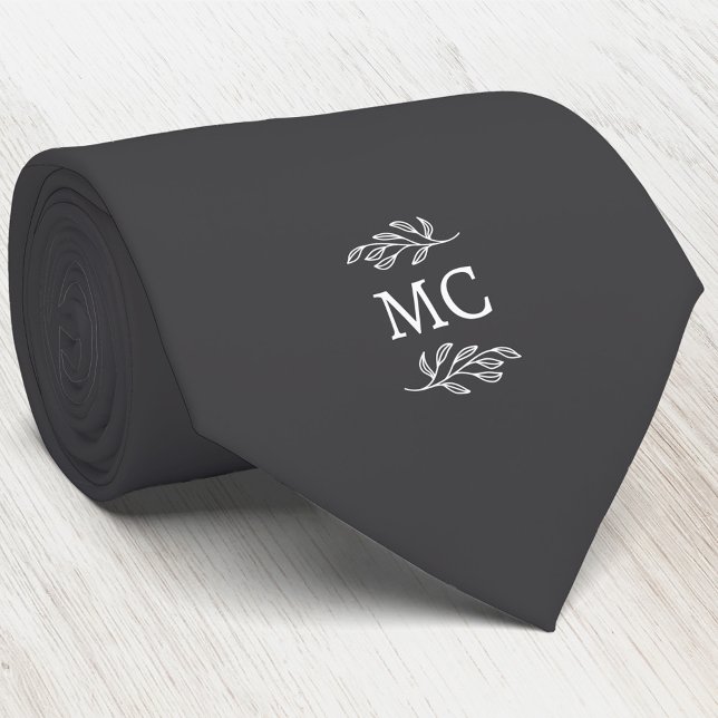 Monogramm Initialen Wappen Botanisches Blatt Dunke Krawatte (Simple botanical leaf monogram initials personalized crest neck tie)