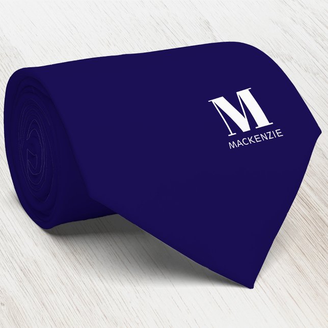 Monogramm Initialen Wappen Personalisiert Navy Bla Krawatte (Simple modern minimalist monogram initial name crest neck tie)