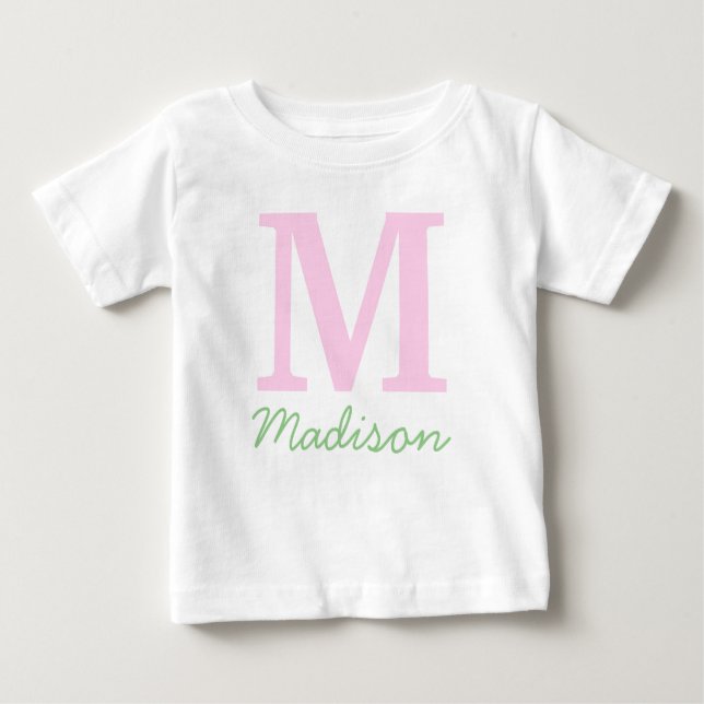 Monogramm Initialer Individuelle Name Rosa Grün Baby T-shirt (Vorderseite)