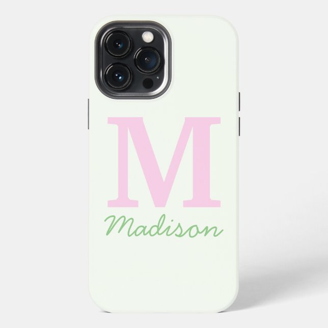 Monogramm Initialer Individuelle Name Rosa Grün iPhone Hülle (Rückseite)
