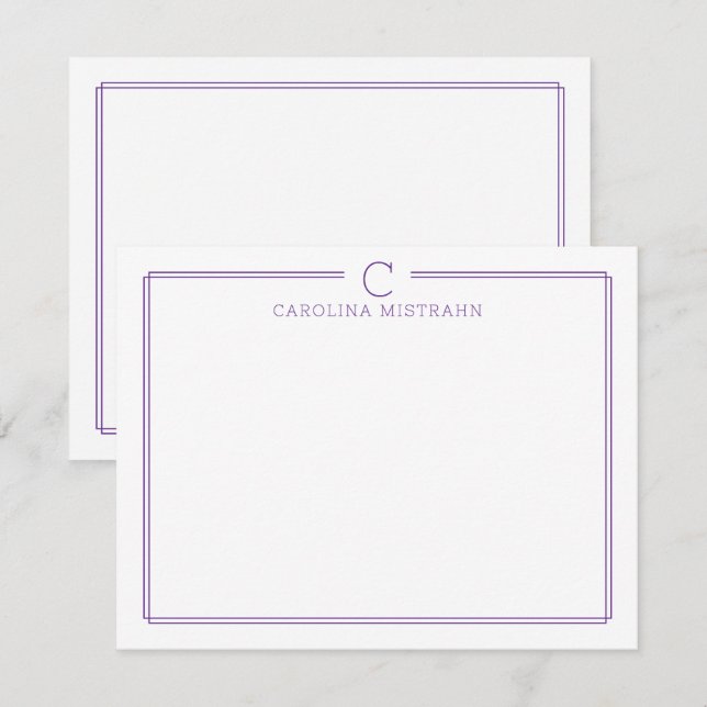 Monogramm-Initialien Gelegenheits-Purple-Rand Brie Mitteilungskarte (Vorne/Hinten)