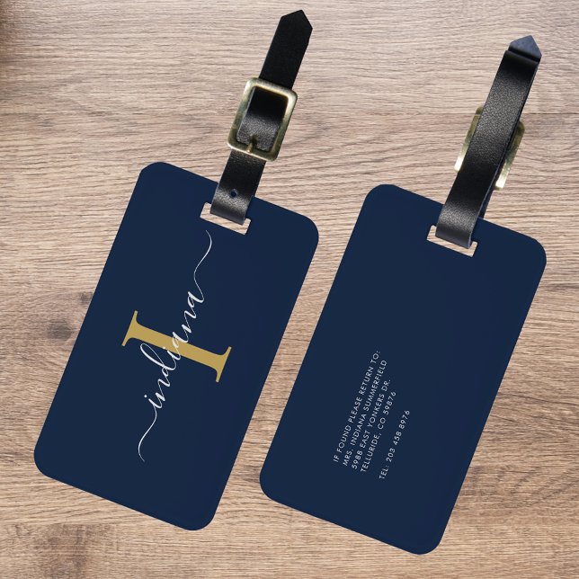 Monogramm Initialschrift Name Rücksendeadresse Gepäckanhänger (Monogram Initial Script Name Return Address Luggage Tag)