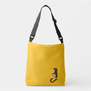 Monogramm J Floral Golden Yellow Tragetaschen Mit Langen Trägern