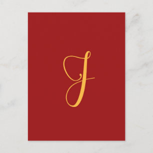 Monogramm "J" goldene Farbe auf rot Postkarte