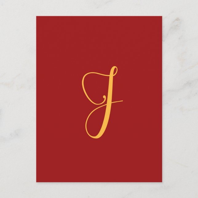 Monogramm "J" goldene Farbe auf rot Postkarte (Vorderseite)