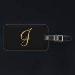Monogramm J, goldfarbener Anfangsbuchstabe J auf s Gepäckanhänger<br><div class="desc">Monogramm Gold ErstJ auf schwarzem Hintergrund</div>