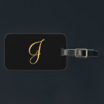 Monogramm J, goldfarbener Anfangsbuchstabe J auf s Gepäckanhänger<br><div class="desc">Monogramm Gold ErstJ auf schwarzem Hintergrund</div>