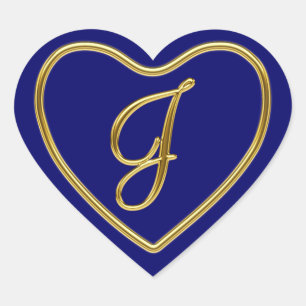 Monogramm J in 3D-Gold Herz-Aufkleber