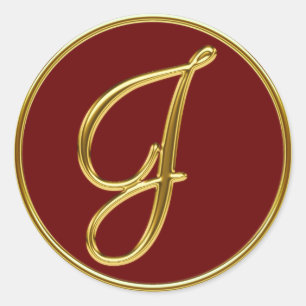 Monogramm J in 3D-Gold Runder Aufkleber