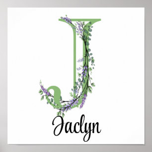 Monogramm J Lavendel-Eukalyptus-Kinderzimmer Poste Poster