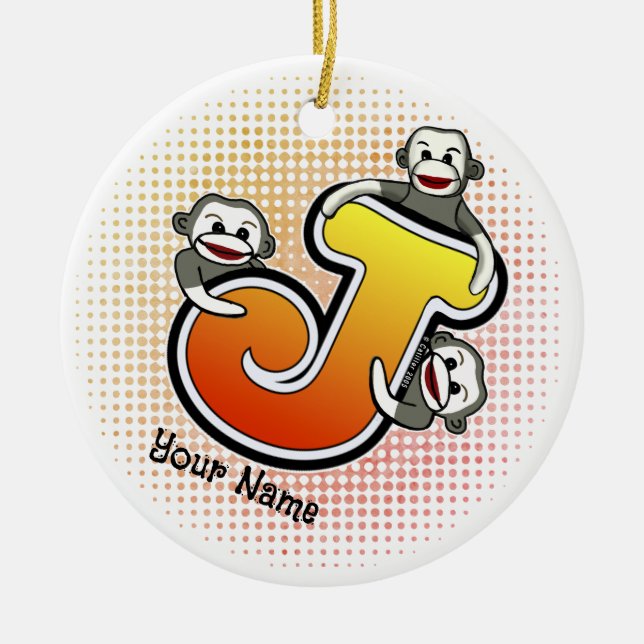 Monogramm J Sock Monkey  Keramik Ornament (Vorne)