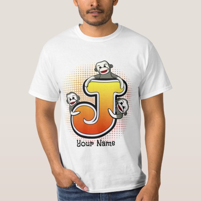 Monogramm J Sock Monkey T-Shirt (Vorderseite)