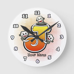 Monogramm J Sock Monkey-Uhr Runde Wanduhr