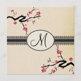 Monogramm japanische Kirschblüten Hochzeit Einladung