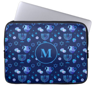 Monogramm, jüdisches Chanukka-Fest Ornates Muster Laptopschutzhülle