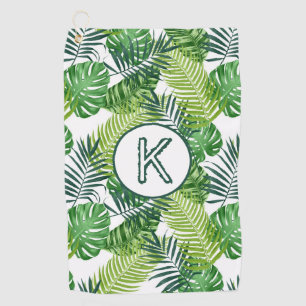 Monogramm K für grüne tropische Blätter Golfhandtuch