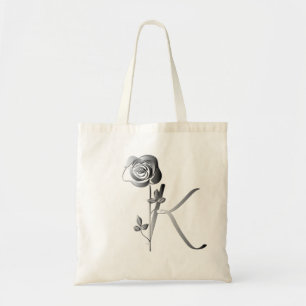 Monogramm K Handschriftlich mit Rose Tragetasche
