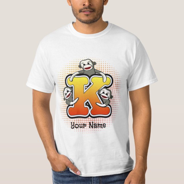 Monogramm K Sock Monkey T-Shirt (Vorderseite)
