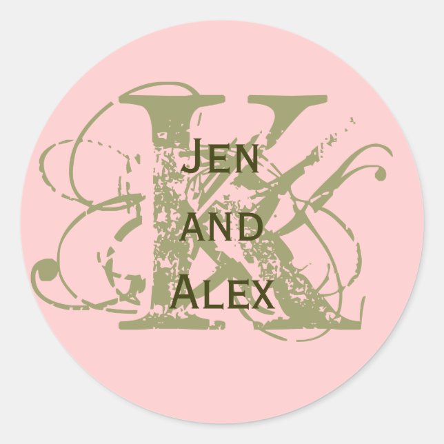 Monogramm K und Namen Rosa Aufkleber (Vorderseite)