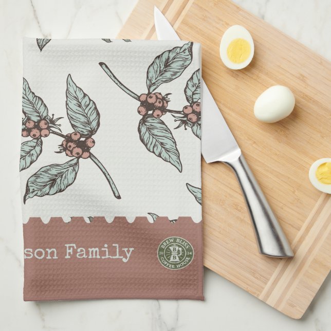 Monogramm Kaffee Pflanze Klassisches Muster blau p Geschirrtuch (Viertel Falte)