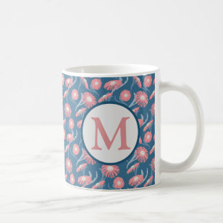 Monogramm-Kaffeetasse rosa Blumen blau für Mütter  Kaffeetasse