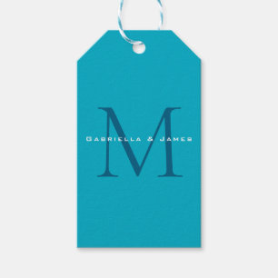 Monogramm-Kalligrafie Azurblau Modern Schlicht Geschenkanhänger