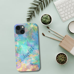 Monogramm-Kalligrafie Blau Grün Pink Gold Trend Case-Mate iPhone Hülle