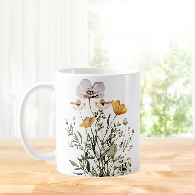 Monogramm Kalligrafie getrocknete Wildblume Bouque Kaffeetasse (In situ Kitchen table)