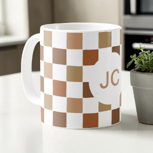 Monogramm Kariert Braun Modern Einfach Kaffeetasse