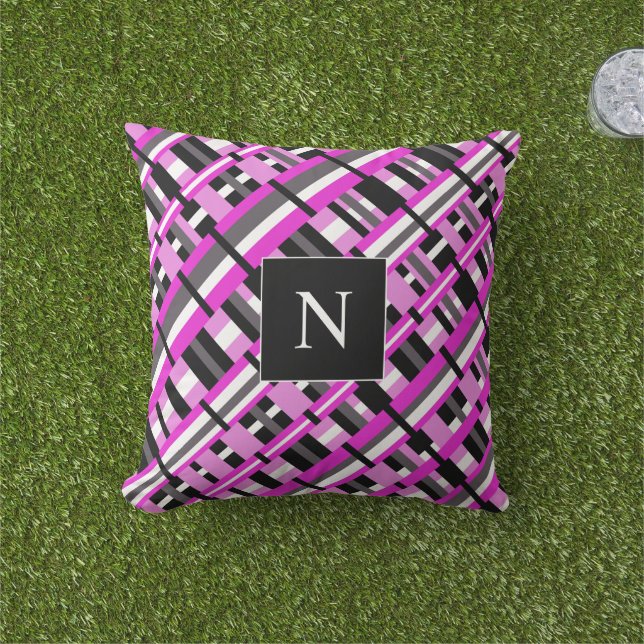 Monogramm Kariert in rosa, schwarz und grau Kissen (Golfball-Marker)