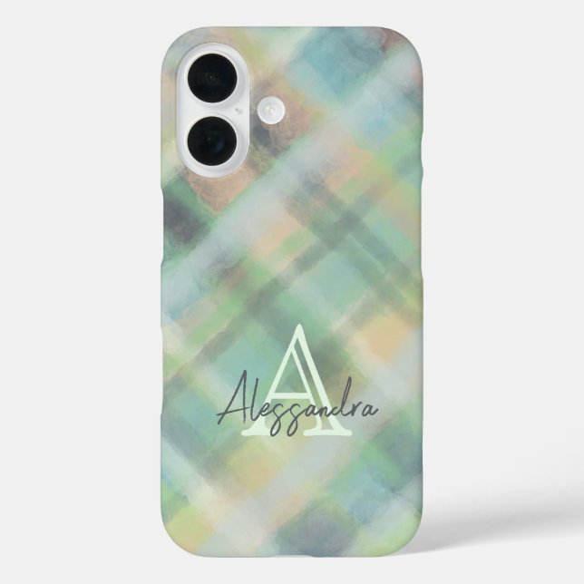 Monogramm kariert pastellgrün, grau, aquamarin Case-Mate iPhone hülle (Rückseite)